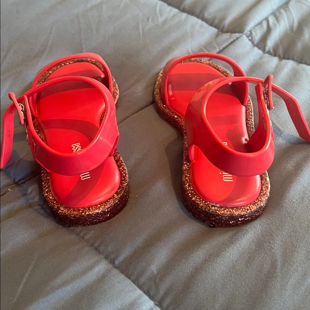 Mini Melissa Red Glitter-Edged Jelly Sandals